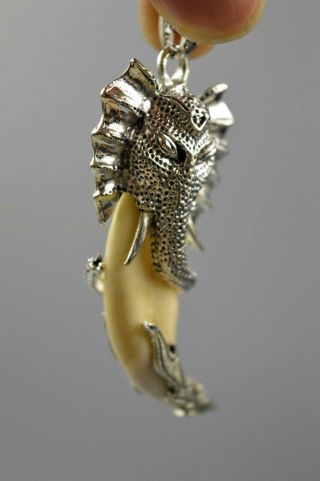 Auspicious China Handwork Collectable Miao Silver Carve Elephant Amulet Pendant 2