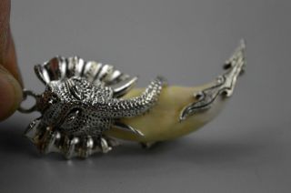 Auspicious China Handwork Collectable Miao Silver Carve Elephant Amulet Pendant 4