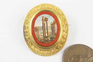 Antique 15k Gold Temple Of Vespasian Micro Mosaic Brooch C1870