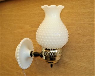Vintage Milk Glass Hobnail Wall Sconce Light.  Hurricane Oil Lamp Chimney Style