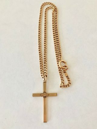 Antique 14k Yellow Gold 110 Yr Old Chain & Cross 27.  8 Grams