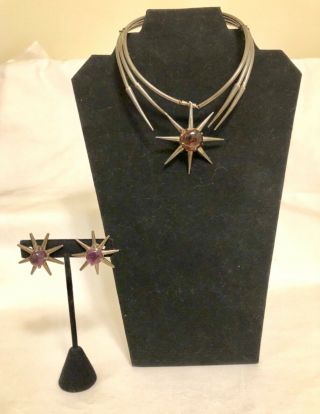 SALVADOR TERAN VINTAGE MEXICO STERLING ATOMIC DESIGN AMETHYST STAR Jewelry 9