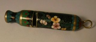 Vintage Chinese Cloisonné Floral Whistle Black Blue W/ Flowers Pretty Cloisonne