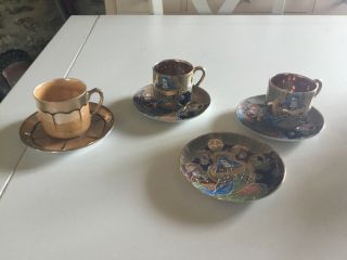 Japanese Satsuma Samurai China Eggshell Porcelain Oriental Tea Cups And Saucers