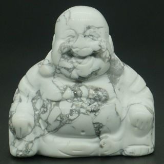 Maitreya Happy Laughing Buddha 1.  4 Inch White Howlite Turquoise Carved Figurine