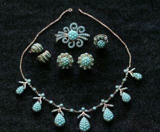 Antique 19thc Victorian Gold Filled Persian Turquoise Demiparure Necklace Set