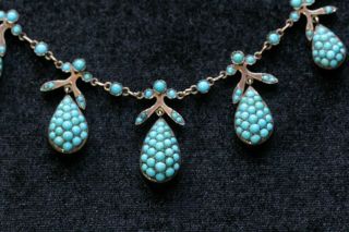Antique 19thC Victorian Gold Filled Persian Turquoise Demiparure Necklace Set 2