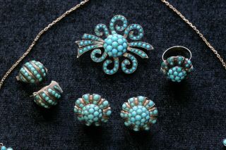 Antique 19thC Victorian Gold Filled Persian Turquoise Demiparure Necklace Set 3
