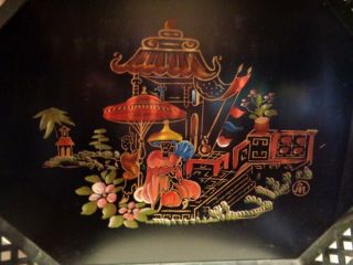 Vintage LARGE Asian Themed Tole ware Metal Toleware Tray E.  T.  Nash 2