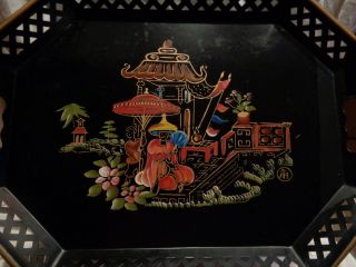 Vintage LARGE Asian Themed Tole ware Metal Toleware Tray E.  T.  Nash 4