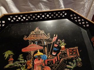 Vintage LARGE Asian Themed Tole ware Metal Toleware Tray E.  T.  Nash 5