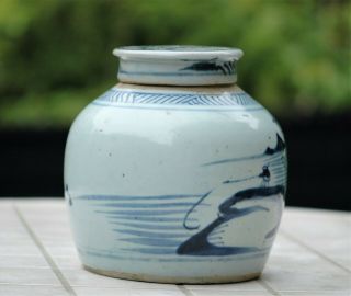 Antique 19c Chinese Blue & White Porcelain Ginger Jar,  Cover 2