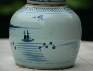 Antique 19c Chinese Blue & White Porcelain Ginger Jar,  Cover 4