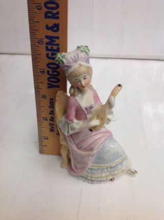 Vintage Antique German Hand Painted Porcelain Figure Woman Pink Floral Bud Vase 2