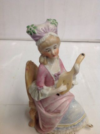 Vintage Antique German Hand Painted Porcelain Figure Woman Pink Floral Bud Vase 3
