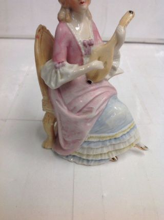 Vintage Antique German Hand Painted Porcelain Figure Woman Pink Floral Bud Vase 4