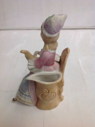 Vintage Antique German Hand Painted Porcelain Figure Woman Pink Floral Bud Vase 6