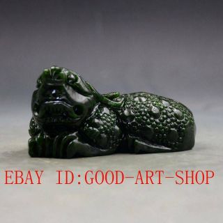 Chinese 100 Natural Green Hetian Jasper Jade Hand - Carved Pixiu Statue L09