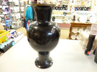 Vintage Black Lacquer brass Vase PEACOCK Mother of Pearl & ABALONE SHELL Inlay 4