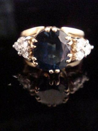 Retro 18ct Natural Blue / Green Sapphire And Diamond Ring