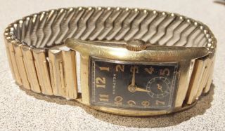 Vintage Hamilton 982 Cal.  19 Jewel 14kt Yellow Gold Wrist Watch Deco Black Face