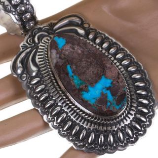 Squash Blossom Necklace Pendant Natural Bisbee Turquoise Navajo Darryl Becenti A