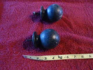 2 Antique Vintage Round Cast Iron Ball Hitching Post Finial Cap Fence Topper