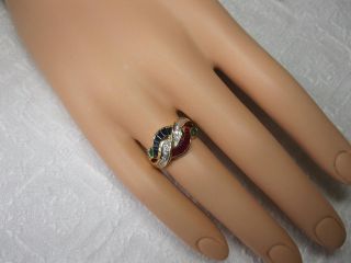 Sapphire Emerald Ruby Diamond Ring Appraised $1500 18K Gold Wedding Engagement 10