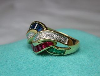 Sapphire Emerald Ruby Diamond Ring Appraised $1500 18K Gold Wedding Engagement 3