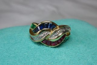 Sapphire Emerald Ruby Diamond Ring Appraised $1500 18K Gold Wedding Engagement 4