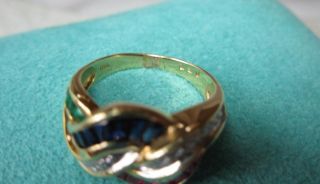 Sapphire Emerald Ruby Diamond Ring Appraised $1500 18K Gold Wedding Engagement 5