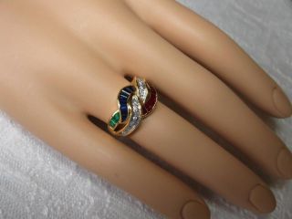 Sapphire Emerald Ruby Diamond Ring Appraised $1500 18K Gold Wedding Engagement 7