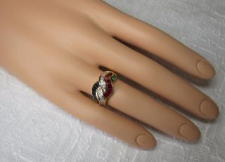 Sapphire Emerald Ruby Diamond Ring Appraised $1500 18K Gold Wedding Engagement 8