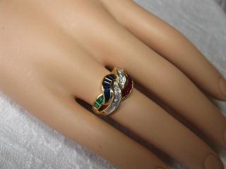 Sapphire Emerald Ruby Diamond Ring Appraised $1500 18K Gold Wedding Engagement 9