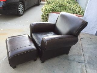 RESTORATION HARDWARE POTTERY BARN LEATHER CLUB CHAIR & OTTOMAN MITCHELL GOLD 2