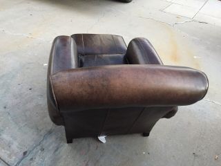 RESTORATION HARDWARE POTTERY BARN LEATHER CLUB CHAIR & OTTOMAN MITCHELL GOLD 3