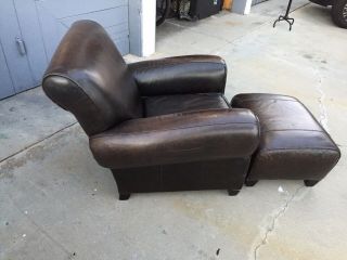 RESTORATION HARDWARE POTTERY BARN LEATHER CLUB CHAIR & OTTOMAN MITCHELL GOLD 5