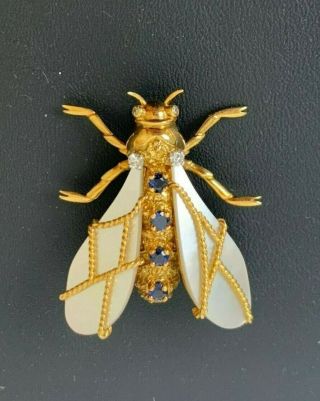 Chaumet Paris Mother Of Pearl Sapphire Diamond 18k Gold Insect Bug Brooch