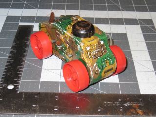 Vintage Marx Camouflage Tank Wind Up Tin Toy With Plastic Wheels " Winds & Spins "