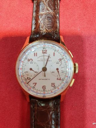 Chronographe Suisee Vintage Watch,  Large 37 Mm Case,  18 K Gold,  Overhauled.
