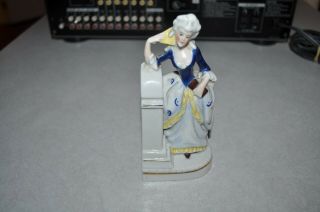 Antique German Porcelain Figurine Blue And White Colonial Lady 6 Inch