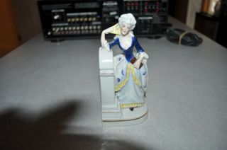 Antique German Porcelain Figurine Blue And White Colonial Lady 6 Inch 5