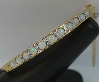 Victorian Design 9 Carat Gold Opal & Diamond Design Bangle P1886