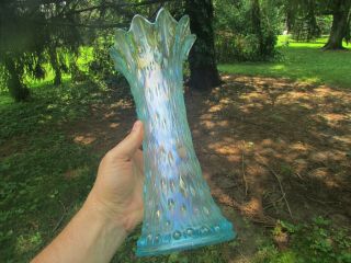 Northwood TREE TRUNK ANTIQUE CARNIVAL GLASS MID - SIZED VASE ICE BLUE SPECTACULAR 11