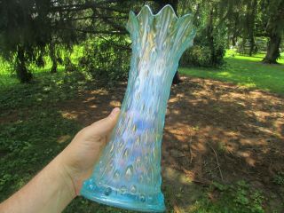 Northwood TREE TRUNK ANTIQUE CARNIVAL GLASS MID - SIZED VASE ICE BLUE SPECTACULAR 12