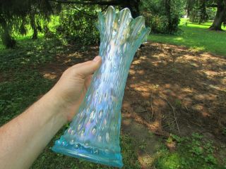 Northwood Tree Trunk Antique Carnival Glass Mid - Sized Vase Ice Blue Spectacular