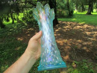 Northwood TREE TRUNK ANTIQUE CARNIVAL GLASS MID - SIZED VASE ICE BLUE SPECTACULAR 3
