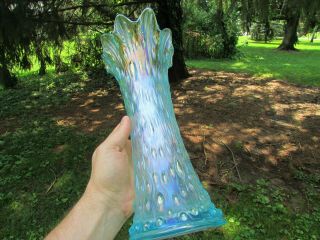 Northwood TREE TRUNK ANTIQUE CARNIVAL GLASS MID - SIZED VASE ICE BLUE SPECTACULAR 5
