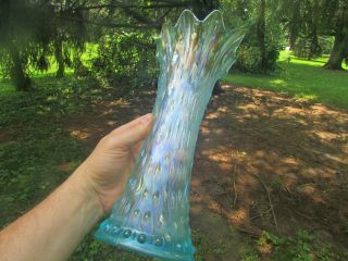 Northwood TREE TRUNK ANTIQUE CARNIVAL GLASS MID - SIZED VASE ICE BLUE SPECTACULAR 6