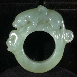 Old China Natural Jade Hand - Carved Dragon Ring Statue Pendant Xo260